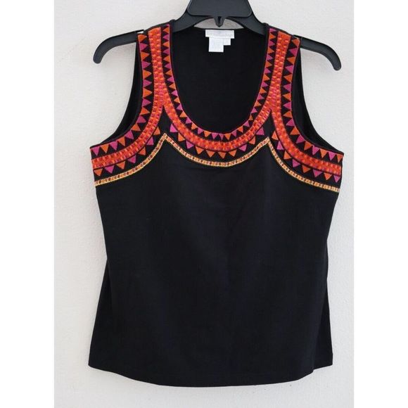 Soft Surroundings Women's Sz Small Black Embroidered Cotton Tank Top - Picture 1 of 5